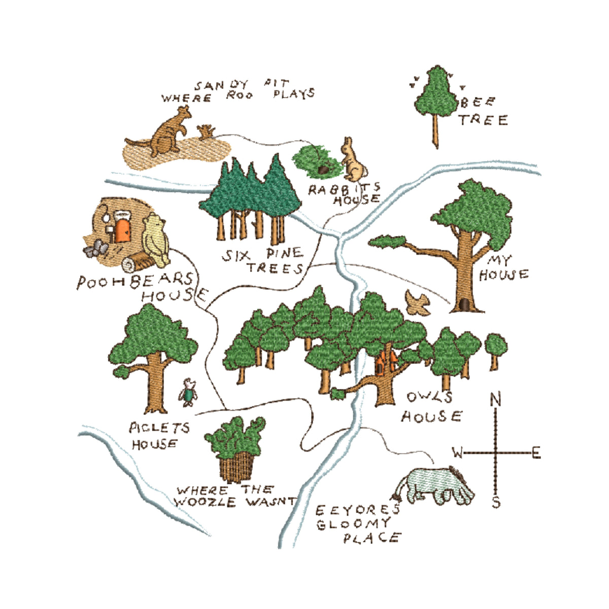 Some Tree Ranch Map Hundred Acre Woods Map – Digital Stitch Empire