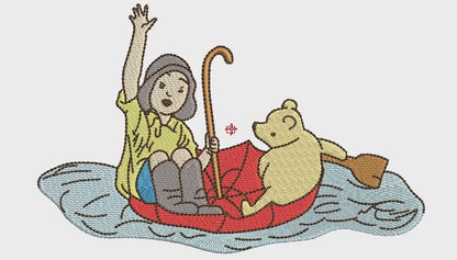 Pooh & Christopher Robin Umbrella Sailing