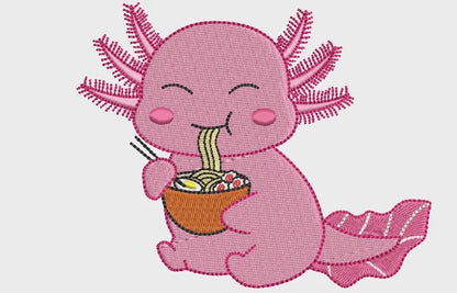 Axolotl Eating Noodles