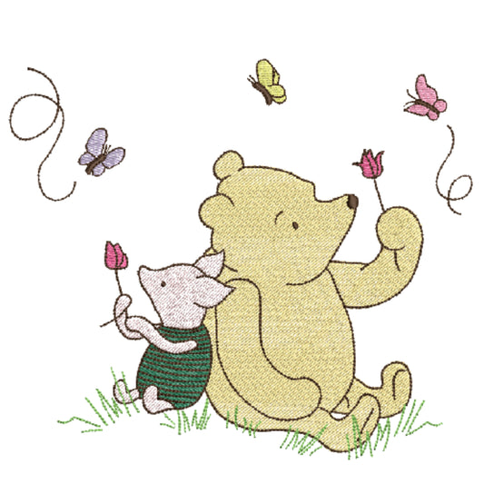 Winnie-The-Pooh and Piglet in the meadow