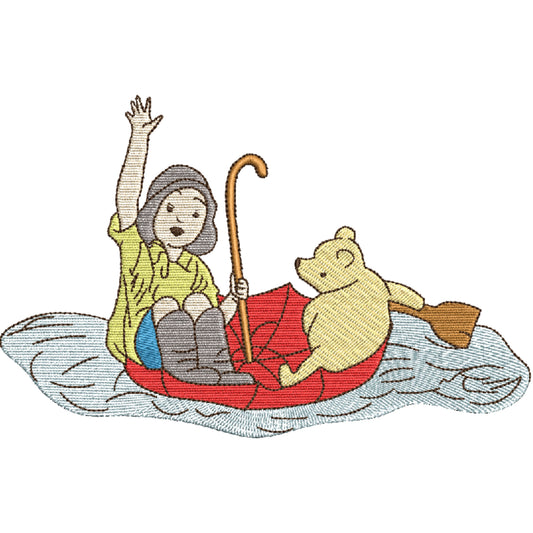 Pooh & Christopher Robin Umbrella Sailing